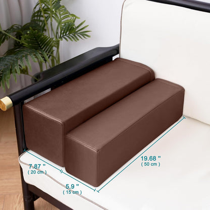 2 Pack Couch Arm Rest Pillow, 6''x6''x20'' Faux Leather Waterproof Cover, High Density Foam Armrest Cushion, Removable & Washable Elbow Support for Sofa, Bed, and Armchair (Medium Grey)