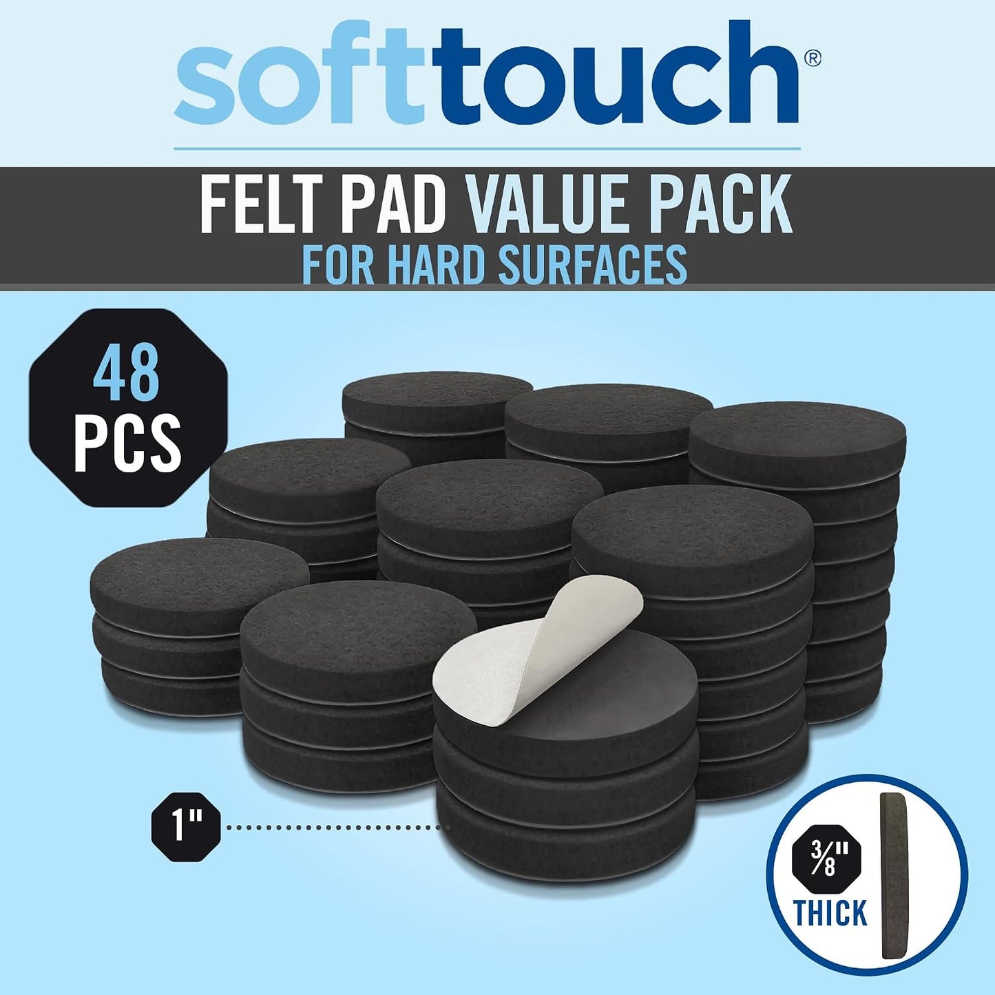 SoftTouch 1.5" Round Reusable Felt Furniture Sliders for Hard Surfaces, Noise-Reducing Adhesive Furniture Moving Pads for Beds, Sofas, Dressers, Set of 24, Beige