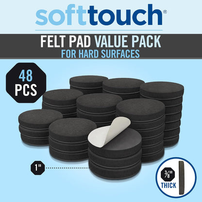 SoftTouch 1.5" Round Reusable Felt Furniture Sliders for Hard Surfaces, Noise-Reducing Adhesive Furniture Moving Pads for Beds, Sofas, Dressers, Set of 24, Beige