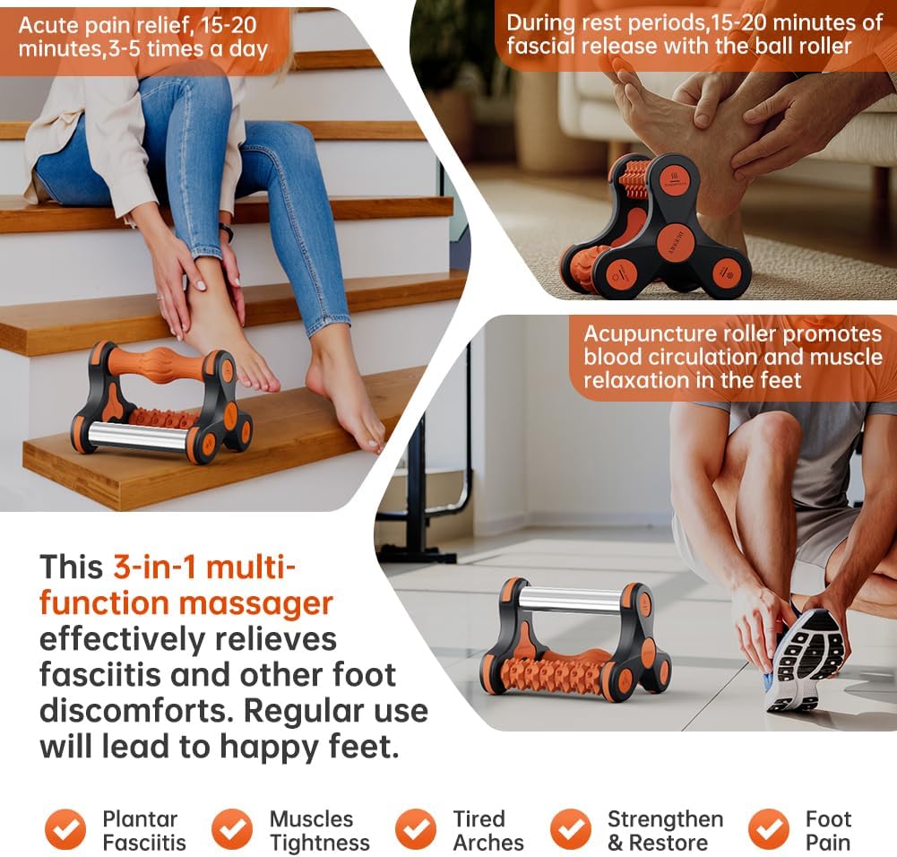 Plantar Fasciitis Relief Massager with Ice Pack, Cold Therapy & Reflexology Foot Roller for Instant Neuropathy Pain Relief, Foot Massager for Circulation, Reduce Swelling to Happy Health Foot