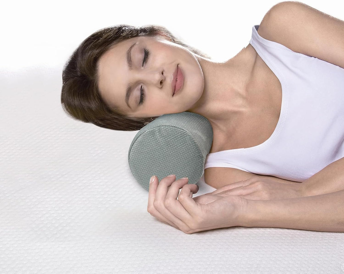 Cervical Neck Roll Pillow, Foam Round Bolster Pillow, Cylinder Pillows with Removable Washable Cover for Sleeping, Bed, Legs, Back, Yoga, Travel, Home, Office (Gray Style 1, 4inch H X 17inche L)