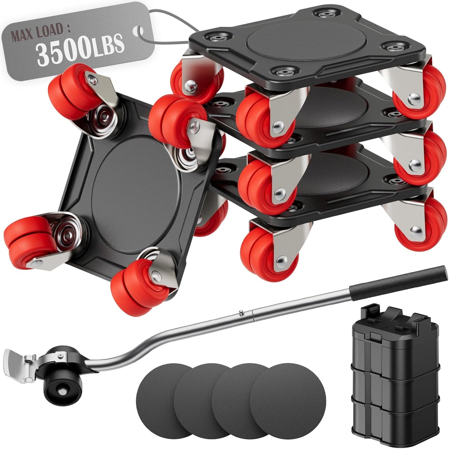 Heavy Duty Furniture Movers with 5-Wheel Dollies, Furniture Dolly Set with Lifter & Base, 360° Swivel Casters, Non-Slip Pads, Up to 2000 lbs Load Capacity