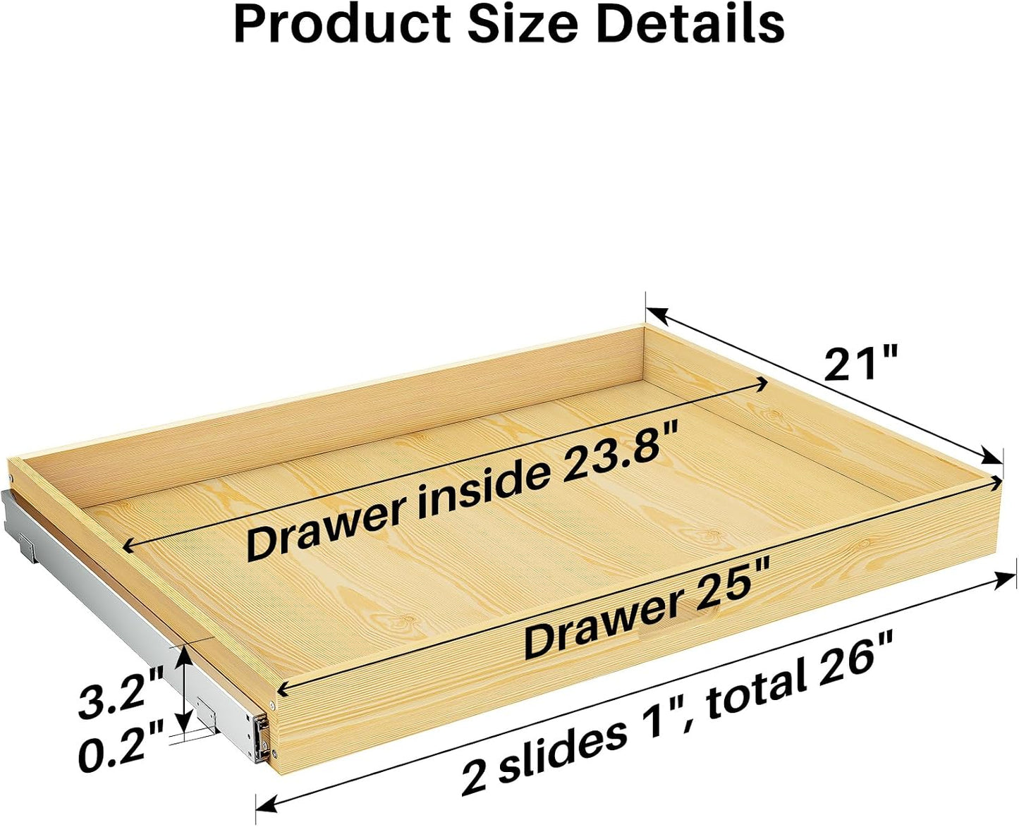 Pull Out Cabinet Organizer, Soft Close Wooden Slide Out Drawers for Pots and Pans, Full-extension Roll Out Shelves for Kitchen Cabinets, Pantry Organization, Bottom & Side Mount(15"W X 21"D x 3.4''H)