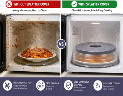 3-in-1 Collapsible Silicone Microwave Splatter Cover, BPA-Free Vented Microwave Cover for Food with 2 Mini Silicone Oven Mitts, Dishwasher Safe, Heat Resistant,Fits Plates Up to 10.5 Inches
