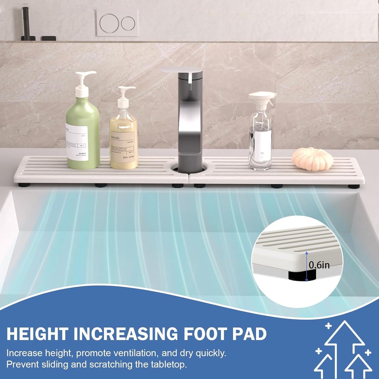 Faucet Mat for Kitchen Sink, Water Absorbent Kitchen Faucet Mat, Durable Sink Splash Guard with Raised Feet, Diatomite Fast Drying Kitchen Sink Faucet Mat, Bathroom Stone Drying Tray for Counter