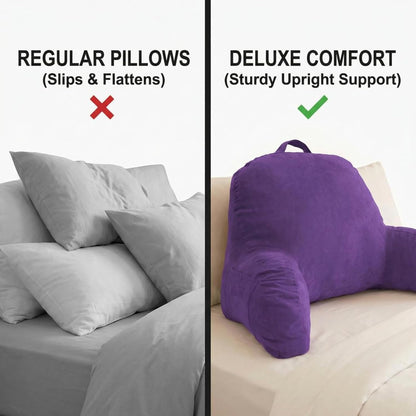 Deluxe Comfort Microsuede Bed Rest - Reading and Bedrest Lounger - Sitting Supprt Pillow - Soft But Firmly Stuffed Fiberfill - Backrest Pillow With Arms, Light Purple