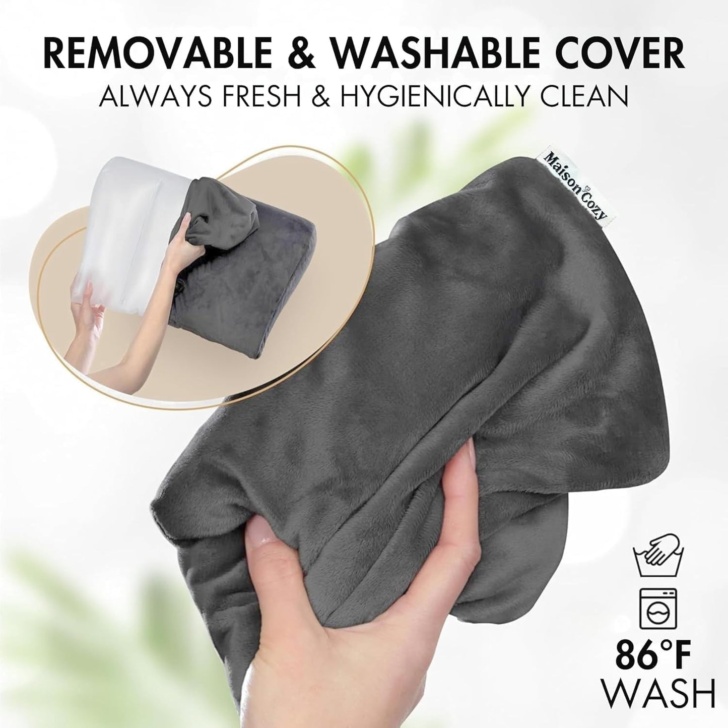 Maison Cozy® Inflatable Wedge Pillow for Travel and Sleeping - Adjustable Body Positioner for Back Support, Leg Elevation, Reading in Bed, Washable Velvet Cover, Travel Pouch (Sand Beige)