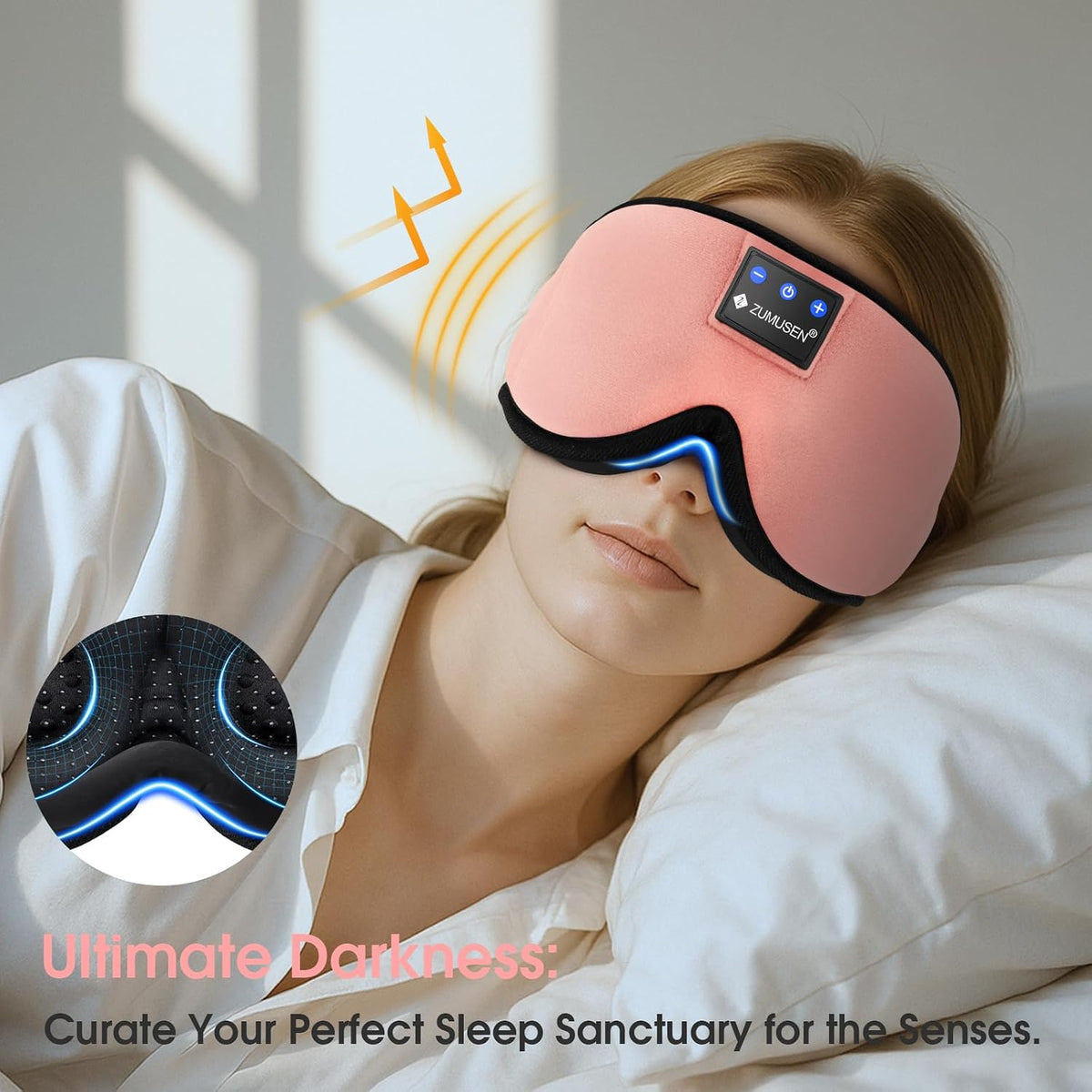 ZUMUSEN Bluetooth Sleep Headphones Mask with 3D Stereo Speakers