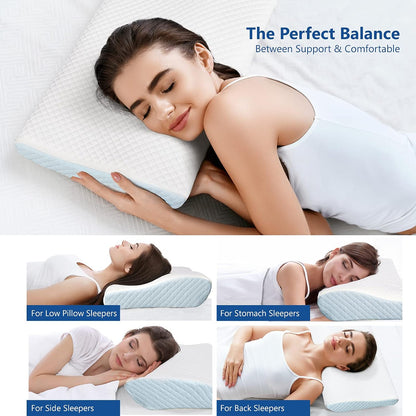 Memory Foam Pillow for Neck Pain Relief, Adjustable Orthopedic Ergonomic Cervical Pillow for Sleeping with Washable Cover, Bed Pillows for Side, Back, Stomach Sleepers