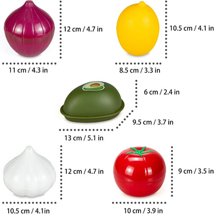 Vegetable and Fruit Storage Containers for Refrigerator, Lemon Tomato Garlic Avocado and Onion Storage, Food Storage Containers with Lids, Pack of 5