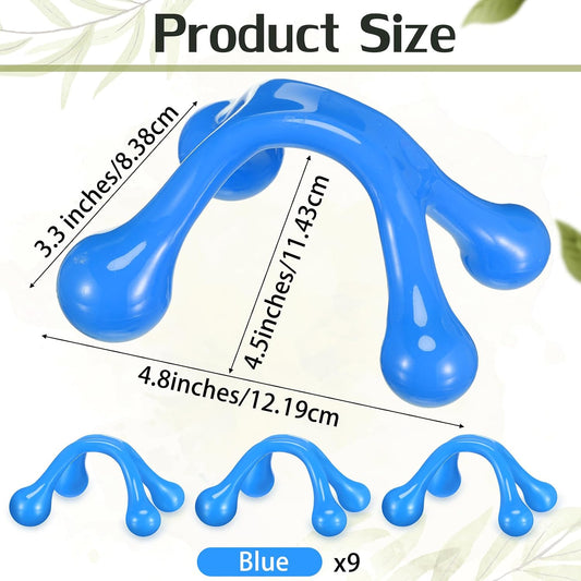 Liliful 9 Pcs 4 Point Massage Tools Small Hook Massager Handheld Palm Shaped Manual Back and Neck Massager Tools 4 Legged Hand Held for Body Muscles Arm Shoulder Leg(Blue, Pink, Orange)