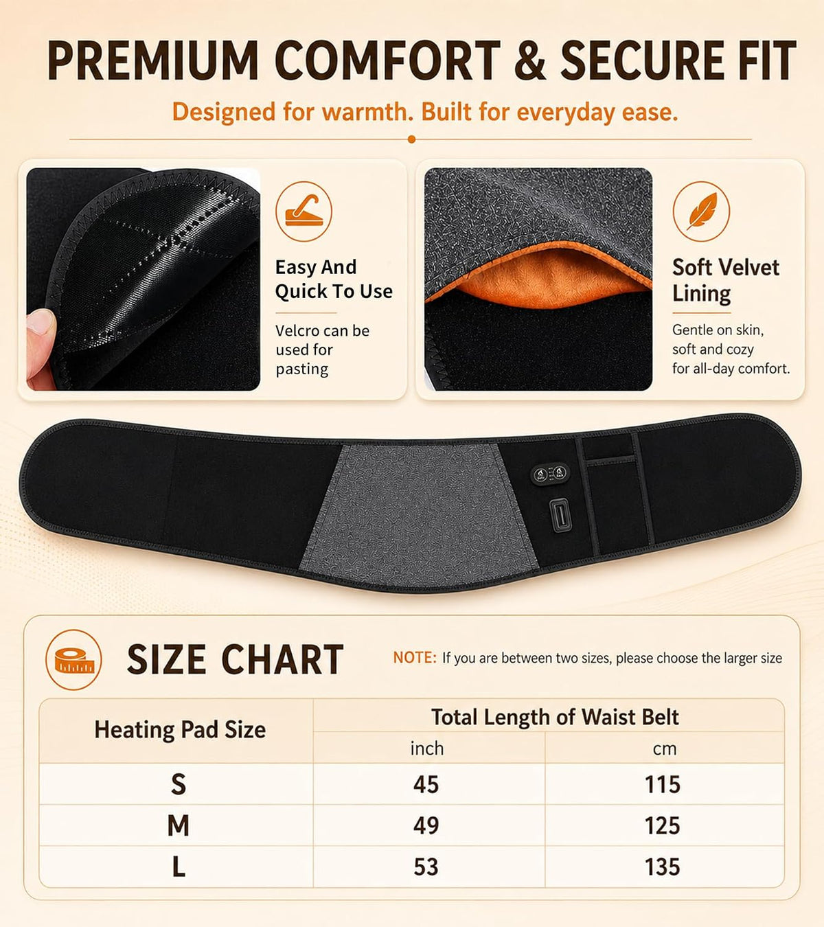 Heated Waist Belt, Cordless Lower Back Heating Pad, Black