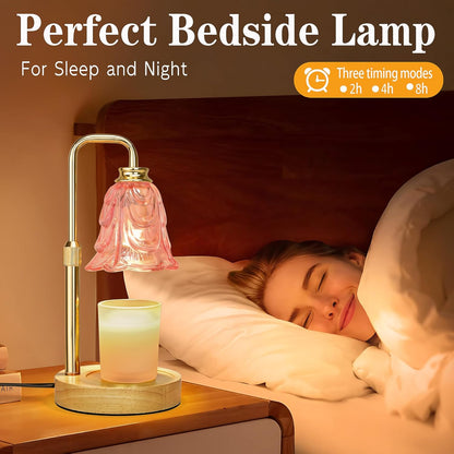 XJZJY Pink Flower Candle Warmer Lamp with Timer, Birthday Gifts for Women