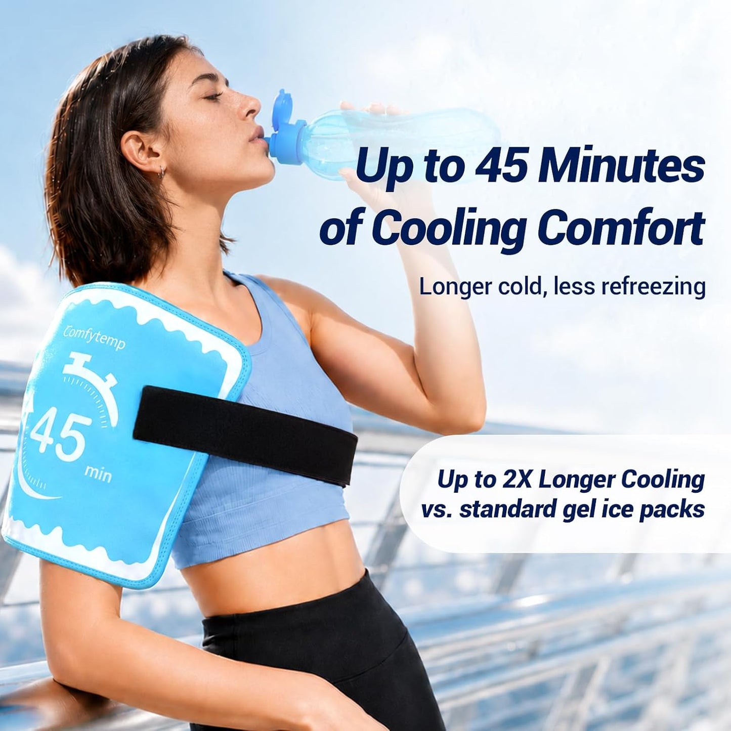 Comfytemp 45Min Long-Lasting Ice Pack for Injuries Reusable | Large Gel Cold Pack with 2 Detachable Straps, Flexible Ice Pack Wrap for Back Shoulder Knee, Hot Cold Compress, 11"x15"