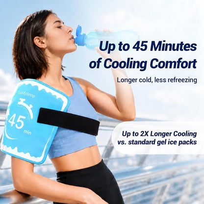 Comfytemp 45Min Long-Lasting Ice Pack for Injuries Reusable | Large Gel Cold Pack with 2 Detachable Straps, Flexible Ice Pack Wrap for Back Shoulder Knee, Hot Cold Compress, 11"x15"
