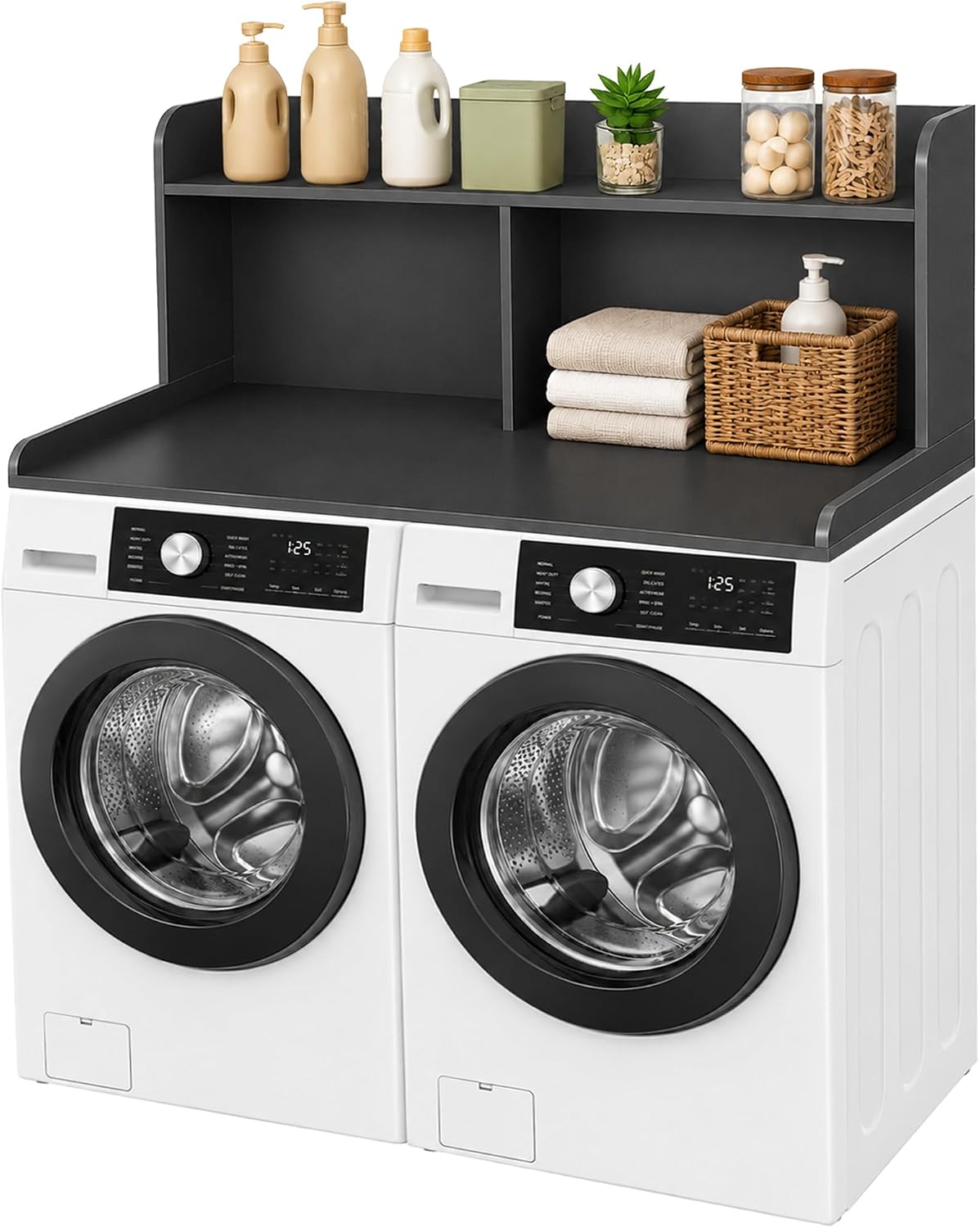 Royxen Washer Dryer Countertop with Extra Tall Shelf, 19" Height Washer and Dryer Topper, Laundry Countertop with Non-Slip Pads, Universal Fit for Laundry Room Organization, Walnut