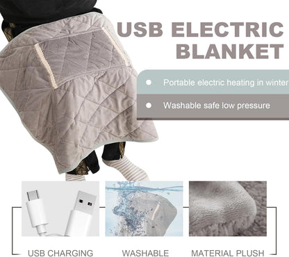 Heated Lap Blanket, 24x32 Inch Soft Warm Plush Car Heated Blanket with Pocket, Washable USB Heating Blanket, Portable Electric Lap Blanket for Office Home Dorm Car Travel, Grey