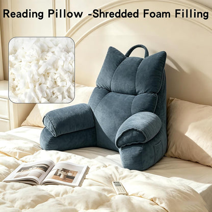 Reading Pillow for Bed with Arms, Back Support, Memory Foam（Grey Black）
