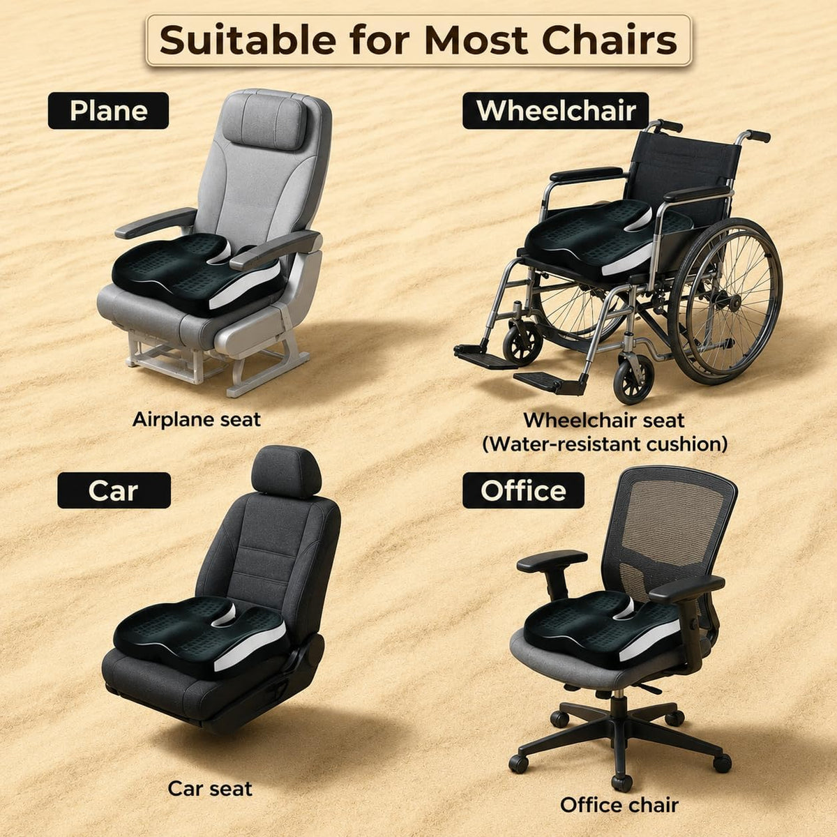 Memory Foam Ergonomic Seat Cushion for Office Chairs Pain Relief