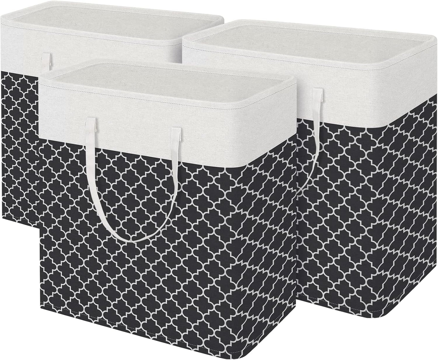 BlissTotes 3-Pack Laundry Basket, Collapsible Laundry Hamper, Grey, 75L | Laundry Clothes Hamper, Hampers for Bedroom, Freestanding Hamper with Handles, Clothes Laundry Basket
