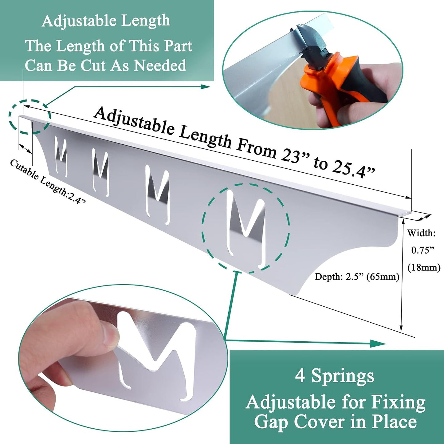 Black Stove Gap Cover Range Gap Filler, Counter Trim Kit Between Stove and Counter, Aluminum Don't Melt Like Silicone, For 1/32” to 5/8” Gap, Adjustable Length 23” to 25.4”, Left and Right 2 PCS