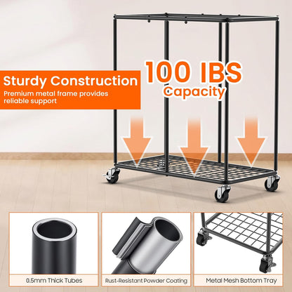 Laundry Hamper with Wheels, 150L Rolling Laundry Basket with Bag & Handles | Sturdy Metal Frame | Removable Bag | Large & Tall Dirty Clothes Hampers for Laundry Room, Bedroom, Dorm, Bathroom-Black