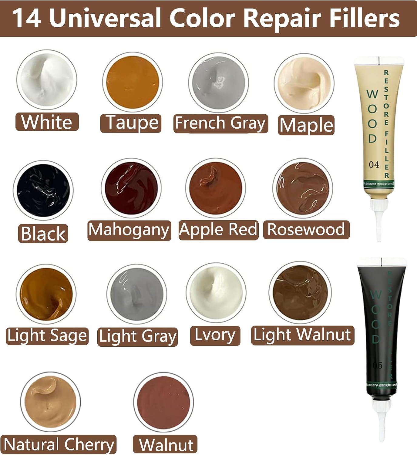 Wood Repair Kit - Scratch Repair Set of 21 - Wood Filler and Furniture Markers for Touching Up Hardwood Scratches, Holes, Cracks, Stains, Laminate Floor, Cabinets, and Tables