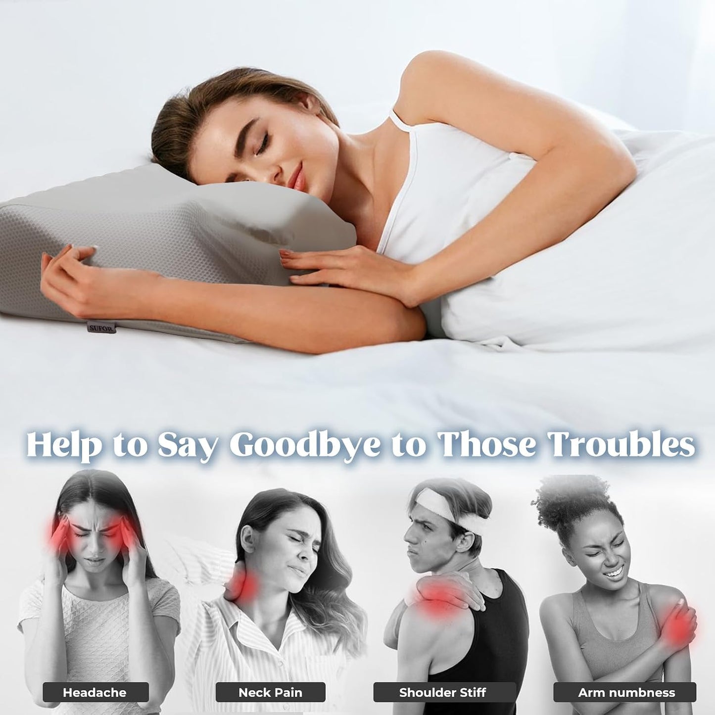 Cervical Pillow for Neck Pain Relief, Cooling Contour Memory Foam Pillows Support Odorless Ergonomic Neck Pillow Adjustable Orthopedic Bed Pillow for Side Back Stomach Sleeper with Pillowcase,Snow