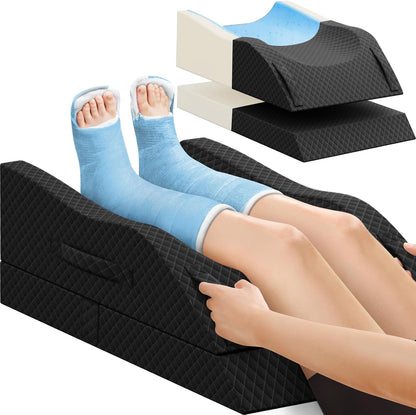 TranquilRelax Leg Elevation Pillows for After Surgery, Wedge Pillow, Grey | Memory Foam, All-around Knee & Ankle Support for Swelling, Height-adjustable, Nop-Slip Bottom, Washable Cover, Single-leg