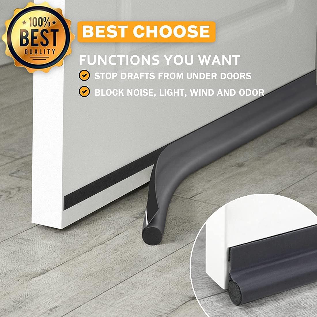 MAXTID Door Draft Stopper 36 Inch Black Adjustable Door Draft Blocker Front Door Draft Guard for Bottom of Doors Weather Stripping Door Seal Strip