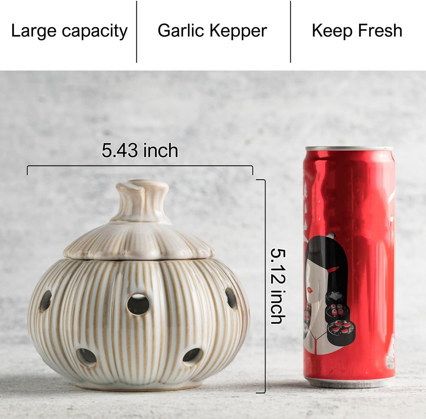 Garlic Storage Pod Ceramic Garlic Keeper with Lid Large Garlic Container for Counter, White