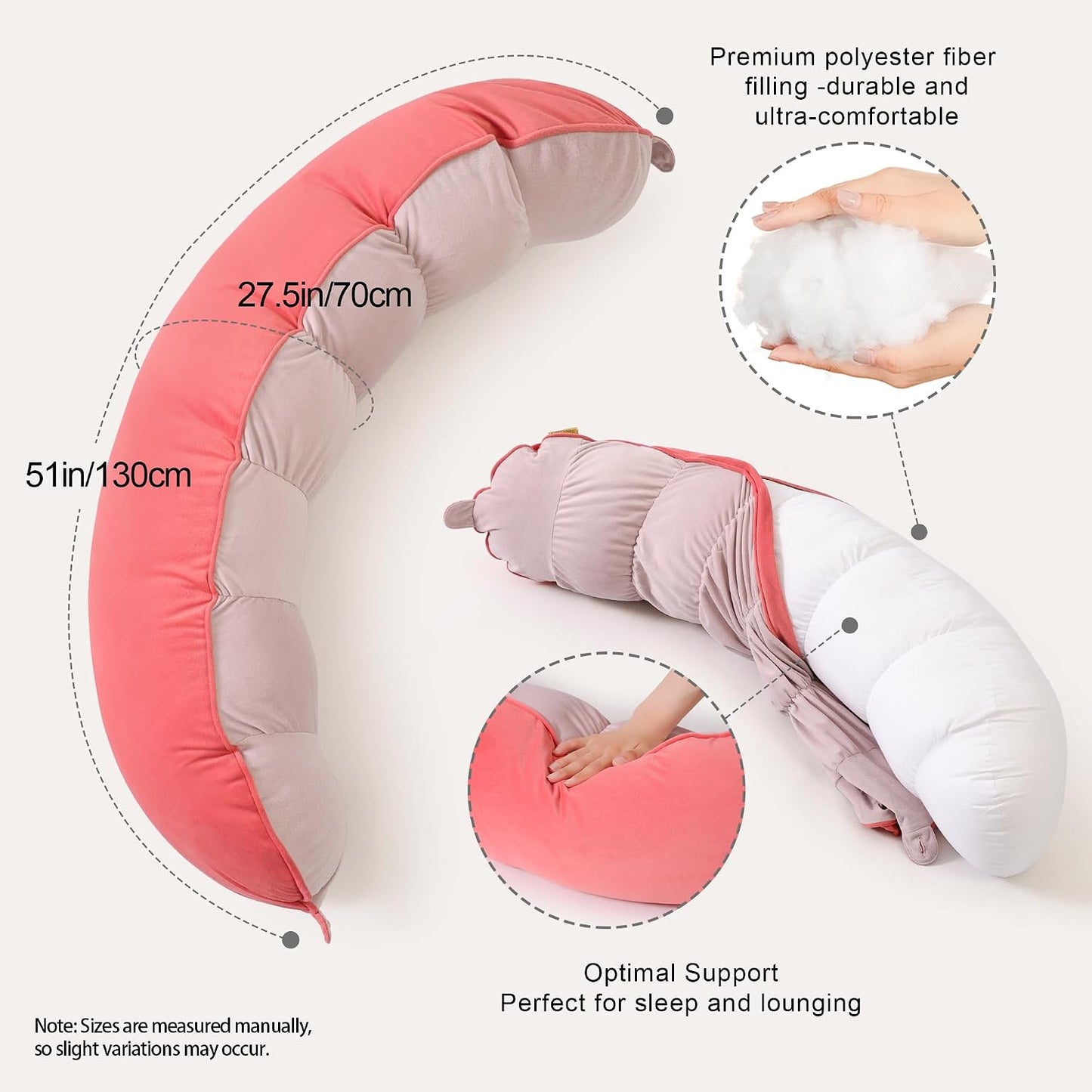 Peallow(Pat. Pend) – Long Round Body Pillow for Adults, Bolster Pillow for Sleeping, Soft and Supportive Pillow for Sleeping & Lumbar Support (Green-White, 29.5")