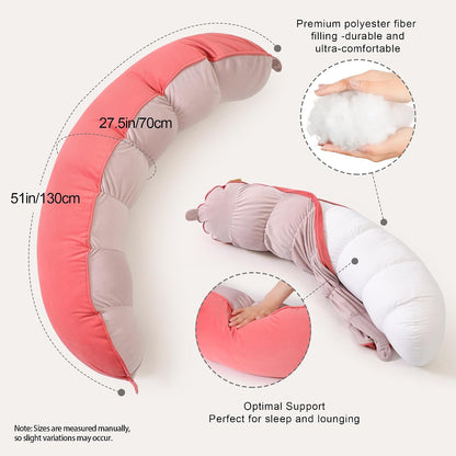 Peallow(Pat. Pend) – Long Round Body Pillow for Adults, Bolster Pillow for Sleeping, Soft and Supportive Pillow for Sleeping & Lumbar Support (Green-White, 29.5")