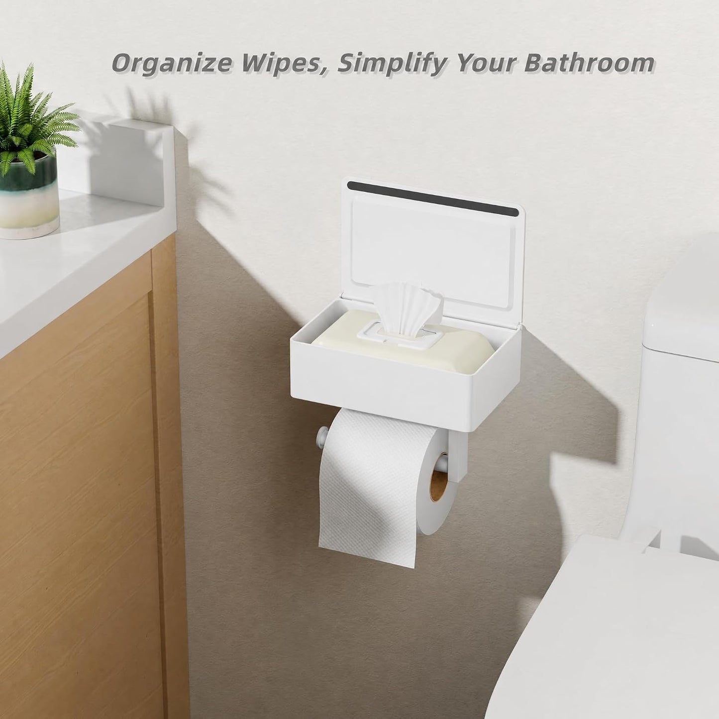FORIOUS Toilet Paper Holder with Shelf, Wall-Mounted Modern Wipes Dispenser | Brushed Nickel | Toilet Paper Holder with Storage for Bathroom | Fits Wipes, Sanitary Napkin, Tampon | 8.0"x5.3" Large Shelf