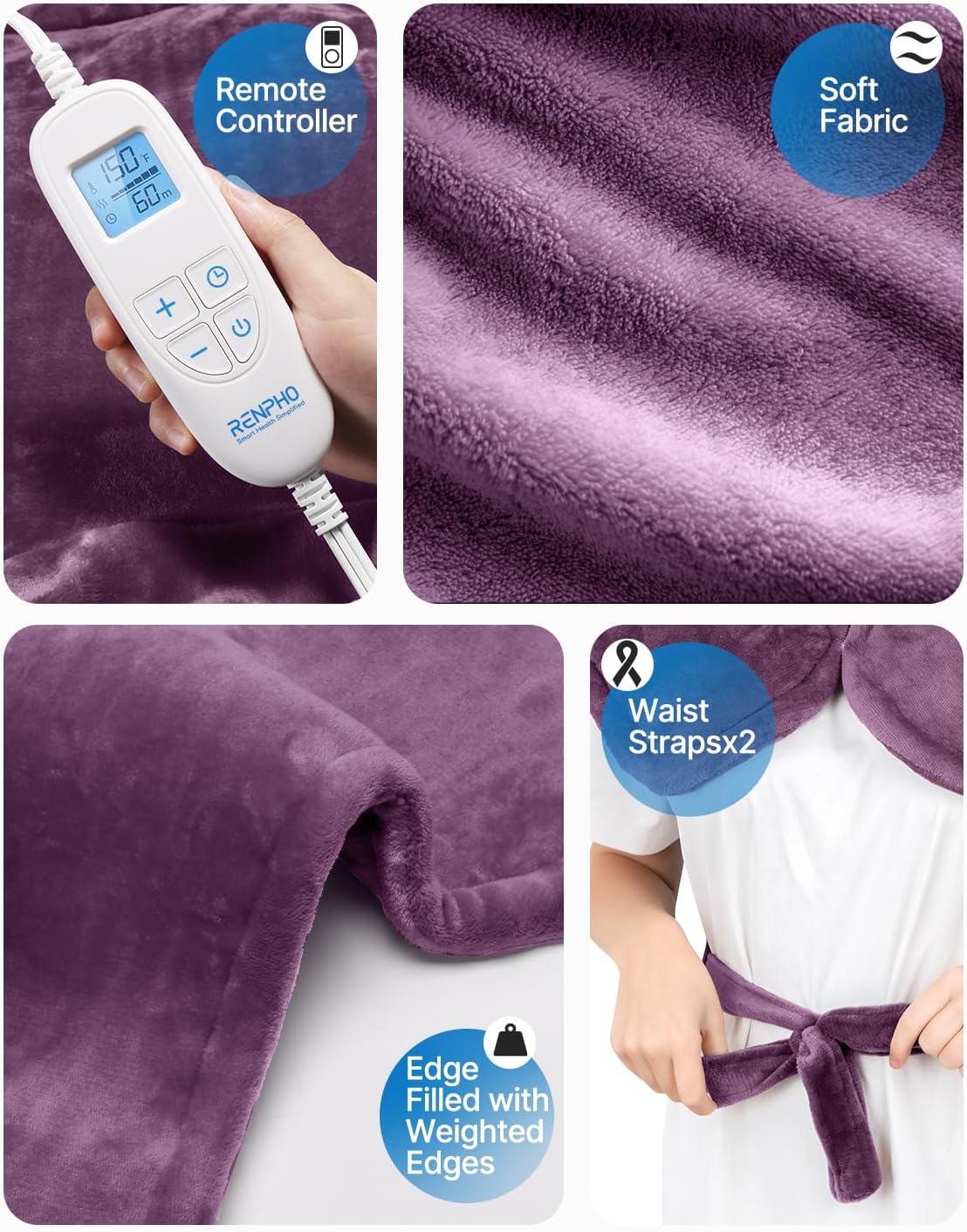 RENPHO Electric Heating Pad - 6 Heat Levels for Neck Shoulder and Back, Birthday Gifts for Women Men Mom Dad, Weighted Pad for Snug Fit, ETL Safety Certified, FSA Eligible, 24"x33" Gray