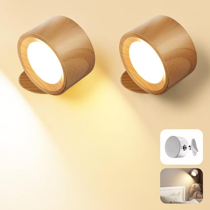 Wall Mounted Lamp, Rechargeable Battery Operated Wall Lights, White-2 Pack | Rechargeble Renter Friendly, 3 Color Temperatures & 3 Brightness Levels 360°Rotate Magnetic Ball, Sconces for Reading Bedroom