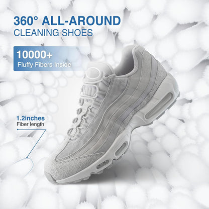Shoe Washing Bag for Washing Machine, Fluffy Fibers Keep 360° Wrap-around Cleaning, Adjustable Shoe Trees, Durable Hidden Zipper Reusable Laundry Bag for Sneaker Gym Shoes White