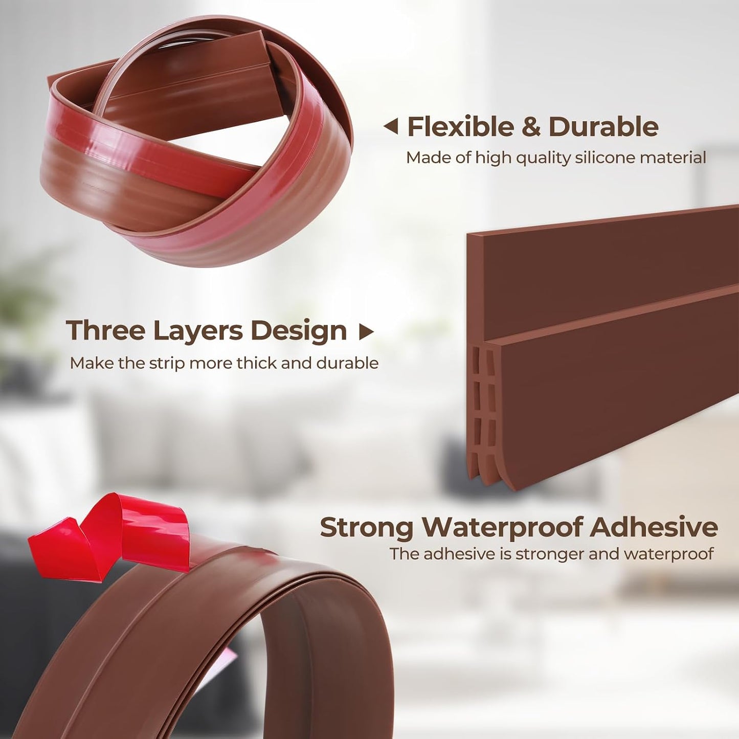 Ohuhu Door Draft Stopper, 1" Wide Adhesive Weather Stripping Seal, 39" | self-adhesive silicone, for interior exterior doors, 3-layer soundproof, save energy, blocks drafts, noise, light, dust, bugs