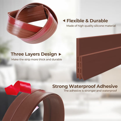 Ohuhu Door Draft Stopper, 1" Wide Adhesive Weather Stripping Seal, 39" | self-adhesive silicone, for interior exterior doors, 3-layer soundproof, save energy, blocks drafts, noise, light, dust, bugs