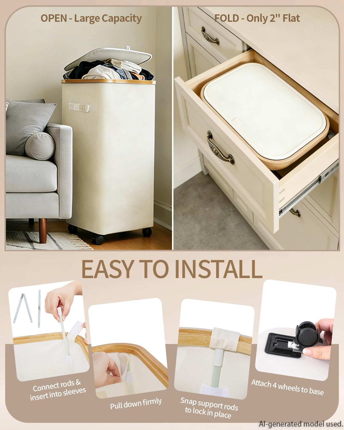 Double Laundry Basket with Wheels and Lid, 150L Clothes Hampers for Laundry | Large Laundry Hamper with 2 Sections & Removable Liner Bags, Rolling Dirty Clothes Basket for Bedroom Bathroom Dorm College