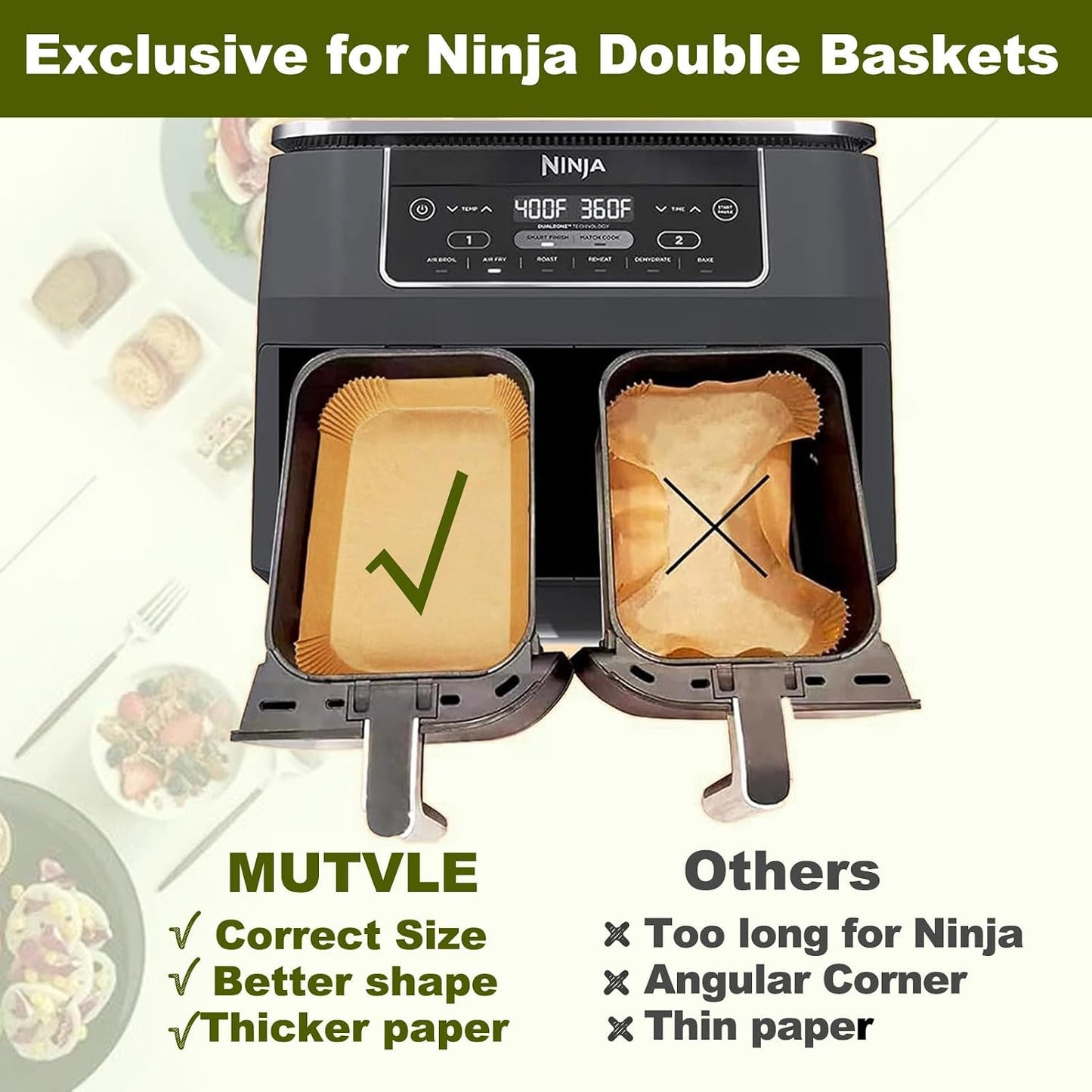 Air Fryer Liners for bella 4Qt Slim Air Fryer, Bella Air Fryer Accessories, Parchment Paper Liners Disposable Rectangular for Ninja Foodi 2-Basket, Instant Pot Vortex Plus, PowerXL Vortex(100Pcs)