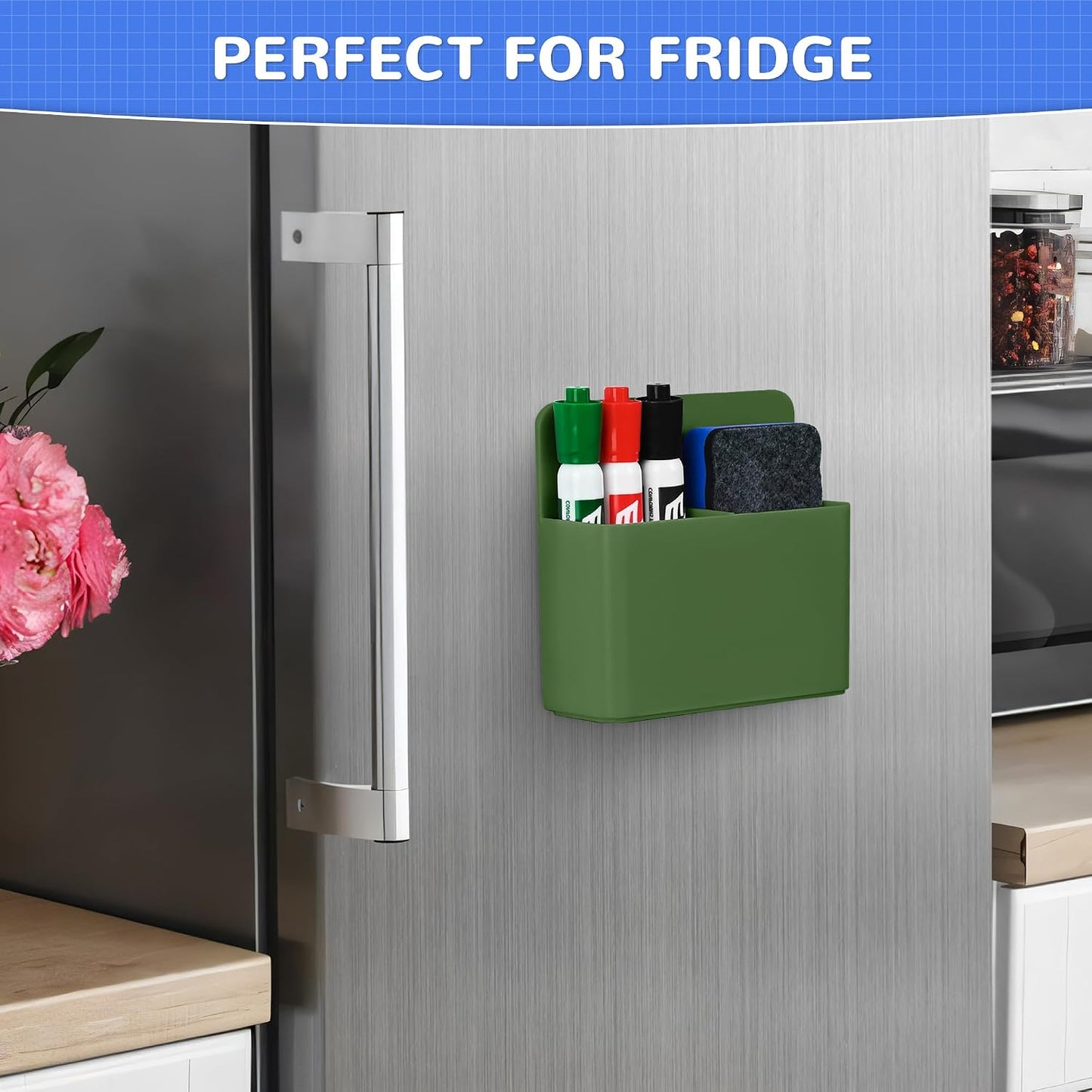Magnetic Dry Erase Marker Holder - Multi-Surface Pen & Marker Holder for Fridge, Whiteboard, Locker - School, Office, Home - 1 Pack, Black
