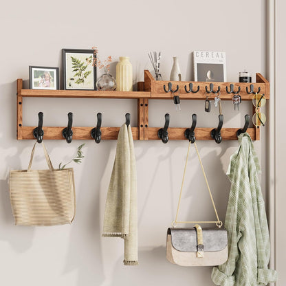 Evermagin 29" Coat Rack Wall Mount with Shelf & 11 Hooks, Entryway, Black | Wooden Wall Mounted Coat and Key Rack with Hooks, Key Hanger with Mail Holder for Living Room, Mudroom, Bedroom