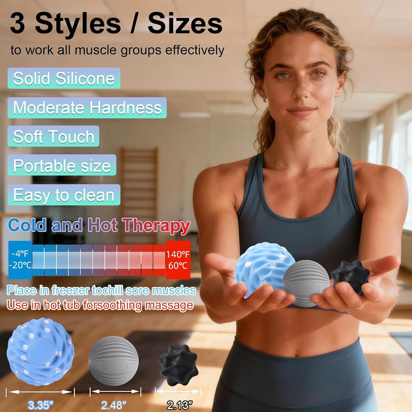 HODEMI Massage Ball Set, 3 Pack Spiky Ball, Lacrosse Ball & Peanut Massage Roller for Trigger Point Therapy, Deep Tissue Muscle Relaxation for Back, Neck, Hip, Leg & Foot with Mesh Bag