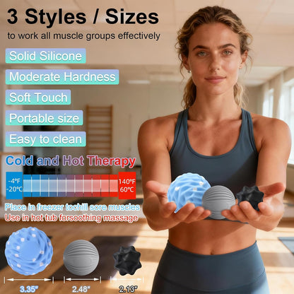 HODEMI Massage Ball Set, 3 Pack Spiky Ball, Lacrosse Ball & Peanut Massage Roller for Trigger Point Therapy, Deep Tissue Muscle Relaxation for Back, Neck, Hip, Leg & Foot with Mesh Bag