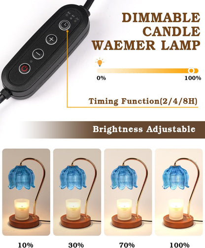 Funistree Flower Candle Warmer Lamp with Timer, Dimmable Candle Lamp Warmer, Christmas Birthday Gifts for Women Mom Her, Housewarming Home Decor, Lotus Wax Warmer for Yankee Candles - Lily Amber