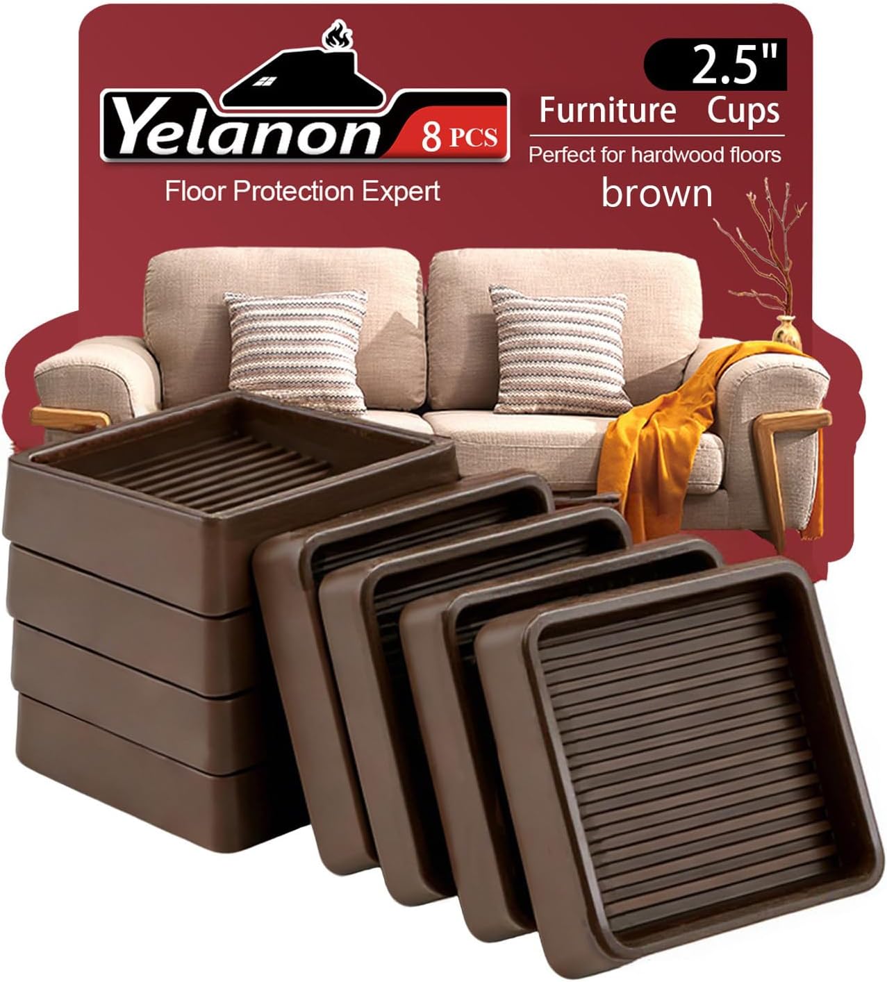 Furniture Coasters 4 Pcs 4” Furniture Caster Cups - Non Slip Furniture Pads Hardwoods Floors - Non Skid Grippers Rubber Furniture Feet Anti Slide Floor Protector for Bed Couch Stoppers Black