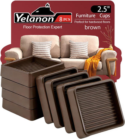 Furniture Coasters 4 Pcs 4” Furniture Caster Cups - Non Slip Furniture Pads Hardwoods Floors - Non Skid Grippers Rubber Furniture Feet Anti Slide Floor Protector for Bed Couch Stoppers Black