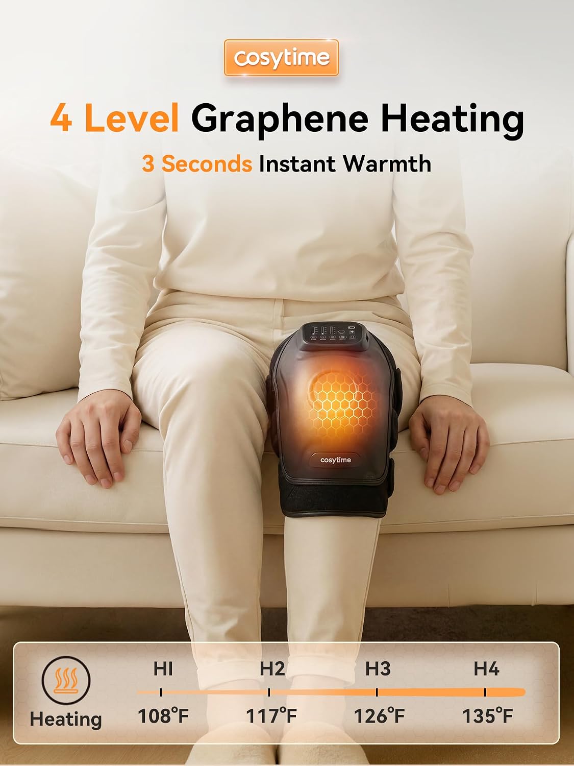 4-in-1 Cordless Knee Massager with 14-Airbag Compression, 3 Vibration Modes, 4 Heat Levels, and Red Light Therapy, 5000mAh Large Battery for Joint Comfort