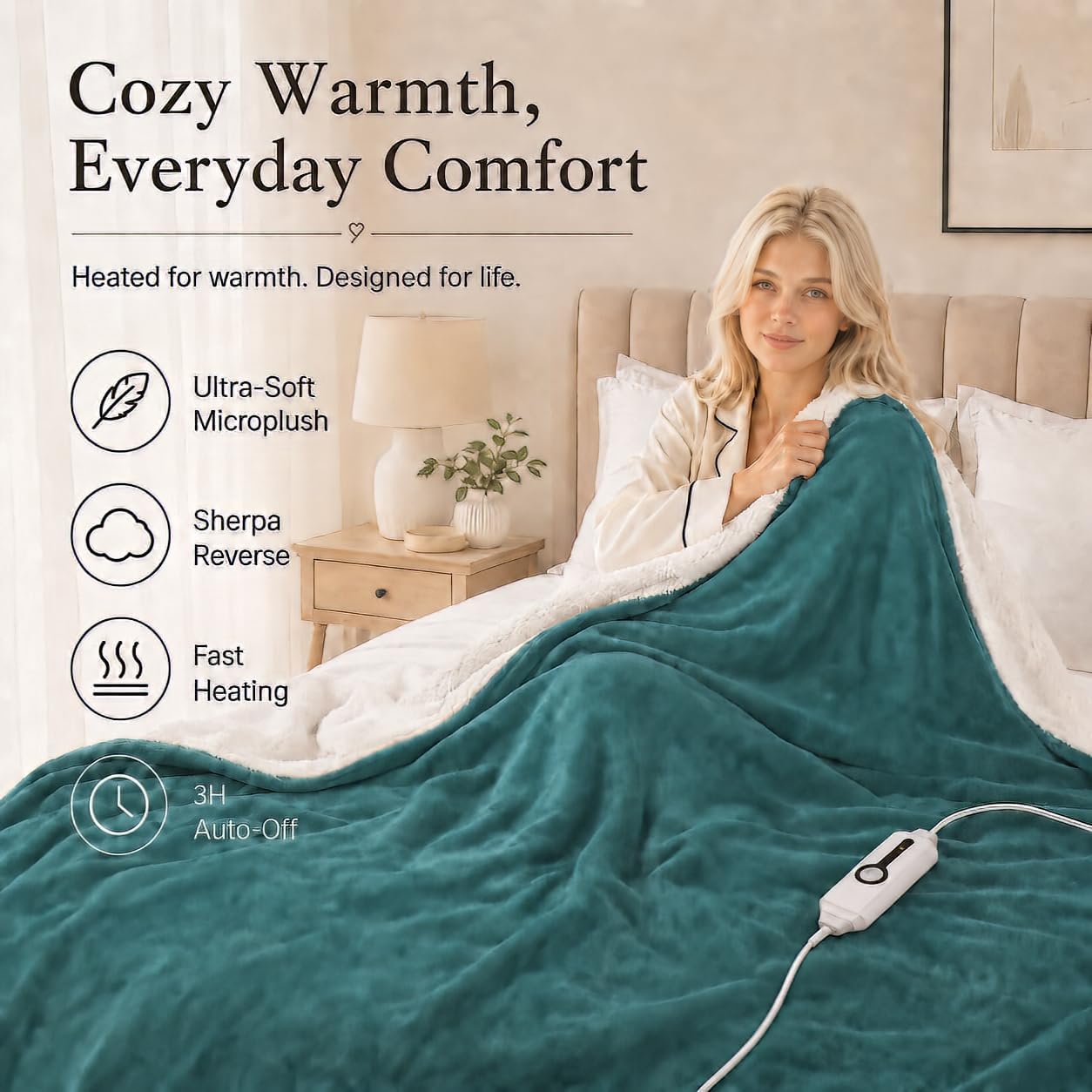 Electric Heated Blanket Full Size 72"x84" – Light Gray | ETL for Safe Overnight, 4 Heat Settings & 10H Auto Off, Dual-Sided Microplush Sherpa for Home Night, Machine washable